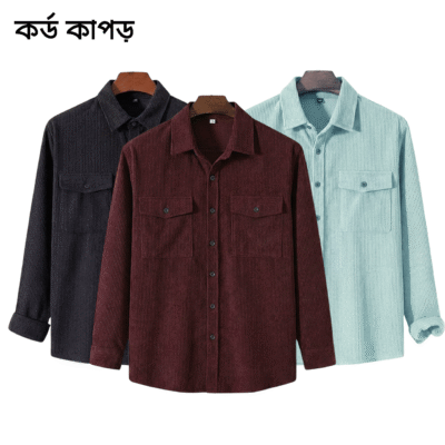 3 Pcs Cord Full Sleeve Shirt - Ash+Black+Navy