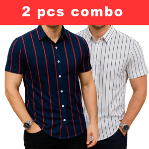 2 Pcs Half Sleeve Print Shirt-Blue Red + White Small