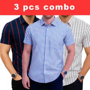 3 Pcs Half Sleeve Print Shirt- Blue Red+ Sky small+White Small