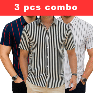 3 Pcs Half Sleeve Print Shirt- Blue Red+ Black Small+White Small