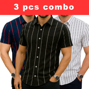 3 Pcs Half Sleeve Print Shirt- Blue Red+ Black Big+White Small