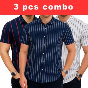 3 Pcs Half Sleeve Print Shirt- Blue Red+ Navy small+White Small