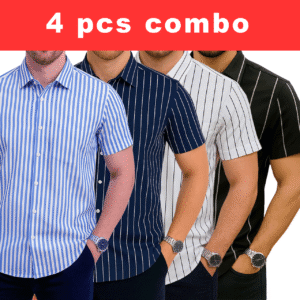 4 Pcs Half Sleeve Print Shirt- (Sky+Navy +White ) Small+Black Big