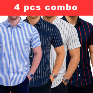 4 Pcs Half Sleeve Print Shirt- (Sky+Navy +White ) Small+Blue Red