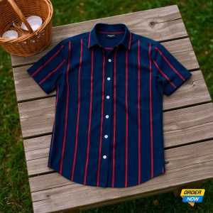 1 Pcs Half Sleeve Print Shirt-Blue Red