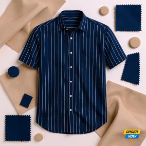 1 Pcs Half Sleeve Print Shirt-Navy Small