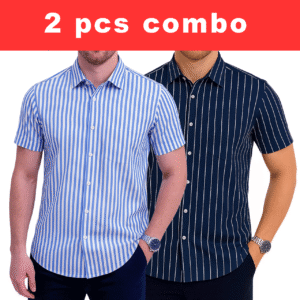 2 Pcs Half Sleeve Print Shirt-Sky small+ Navy Small