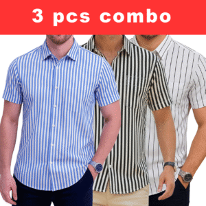 3 Pcs Half Sleeve Print Shirt- (Sky+ Black+White) Small