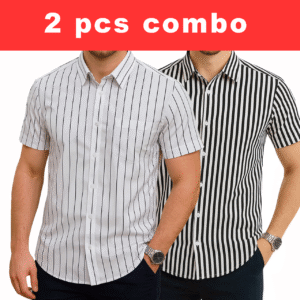 2 Pcs Half Sleeve Print Shirt-White Small +Black Small