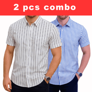 2 Pcs Half Sleeve Print Shirt-White Small + Sky Small