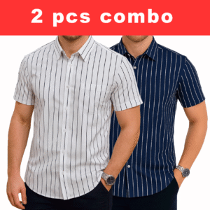 2 Pcs Half Sleeve Print Shirt-White Small + Navy Small