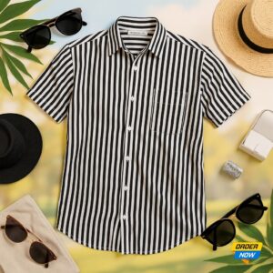 1 Pcs Half Sleeve Print Shirt-Black Small