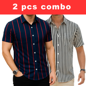 2 Pcs Half Sleeve Print Shirt-Blue Red + Black Small