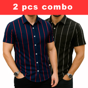 2 Pcs Half Sleeve Print Shirt-Blue Red + Black Big