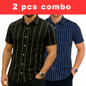 2 Pcs Half Sleeve Print Shirt- Black Big+Navy Small