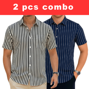 2 Pcs Half Sleeve Print Shirt-Black Small+ Navy Small