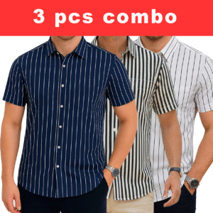 3 Pcs Half Sleeve Print Shirt- (Navy +Black+White ) Small