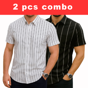 2 Pcs Half Sleeve Print Shirt-White Small + Black Big