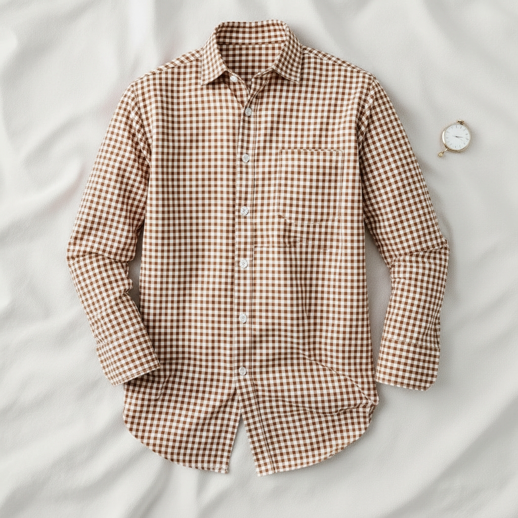 1 Pcs Grameen Check Full Sleeve Shirt - Golden