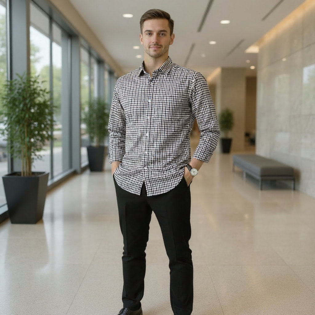 1 Pcs Grameen Check Full Sleeve Shirt - Golden - Image 2