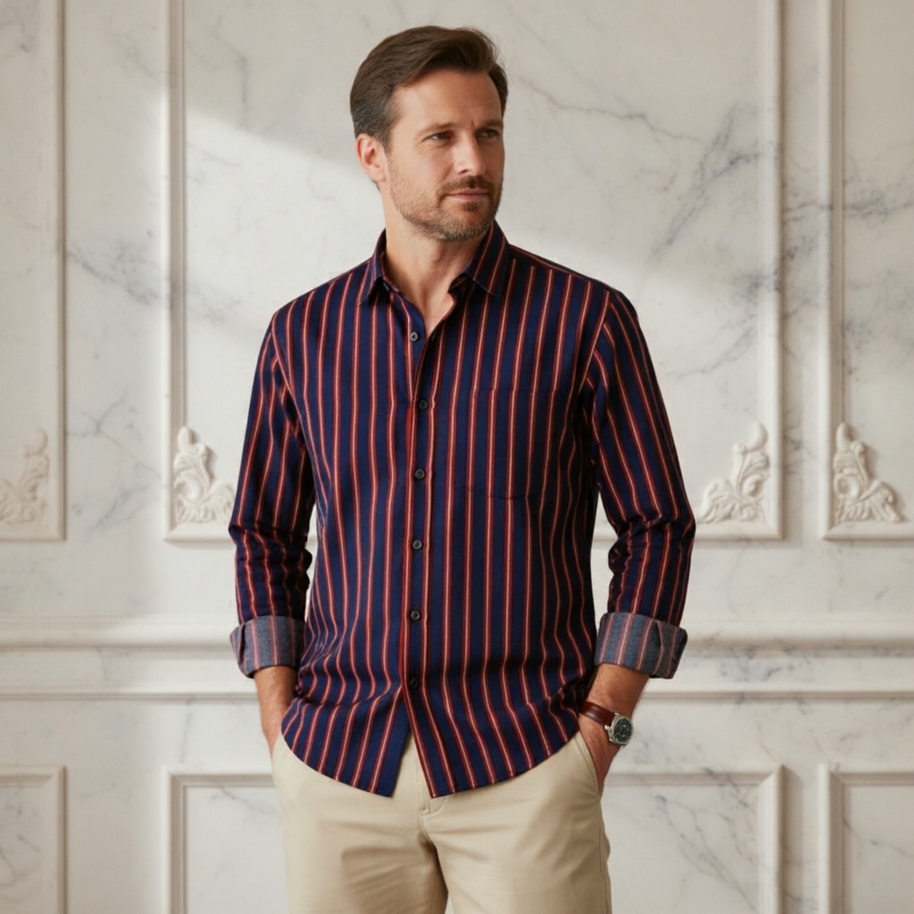 1 Pcs New Strip Full Sleeve Shirt -Purple