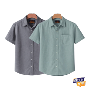 2 Pcs Kaizar Half Sleeve Shirt- Ash+Gray