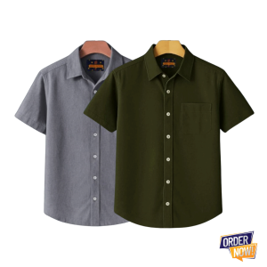 2 Pcs Kaizar Half Sleeve Shirt- Ash-+-Jolpai