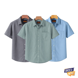 3 Pcs Kaizar Half Sleeve Shirt- Ash+Gray+Sky