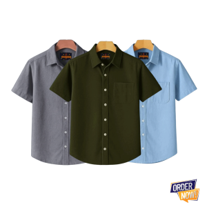 3 Pcs Kaizar Half Sleeve Shirt- Ash+Jolpai+Sky