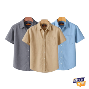 3 Pcs Kaizar Half Sleeve Shirt-Ash+Khaki+Sky