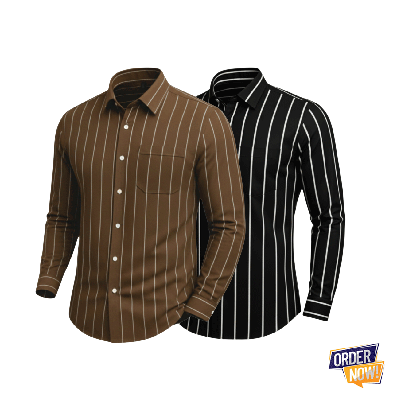 2 Pcs Stripe Full Sleeve Shirt- Black Big+Brown
