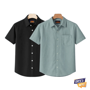 2 Pcs Kaizar Half Sleeve Shirt- Black+-Gray