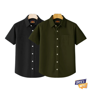 2 Pcs Kaizar Half Sleeve Shirt- Black+-Jolpai