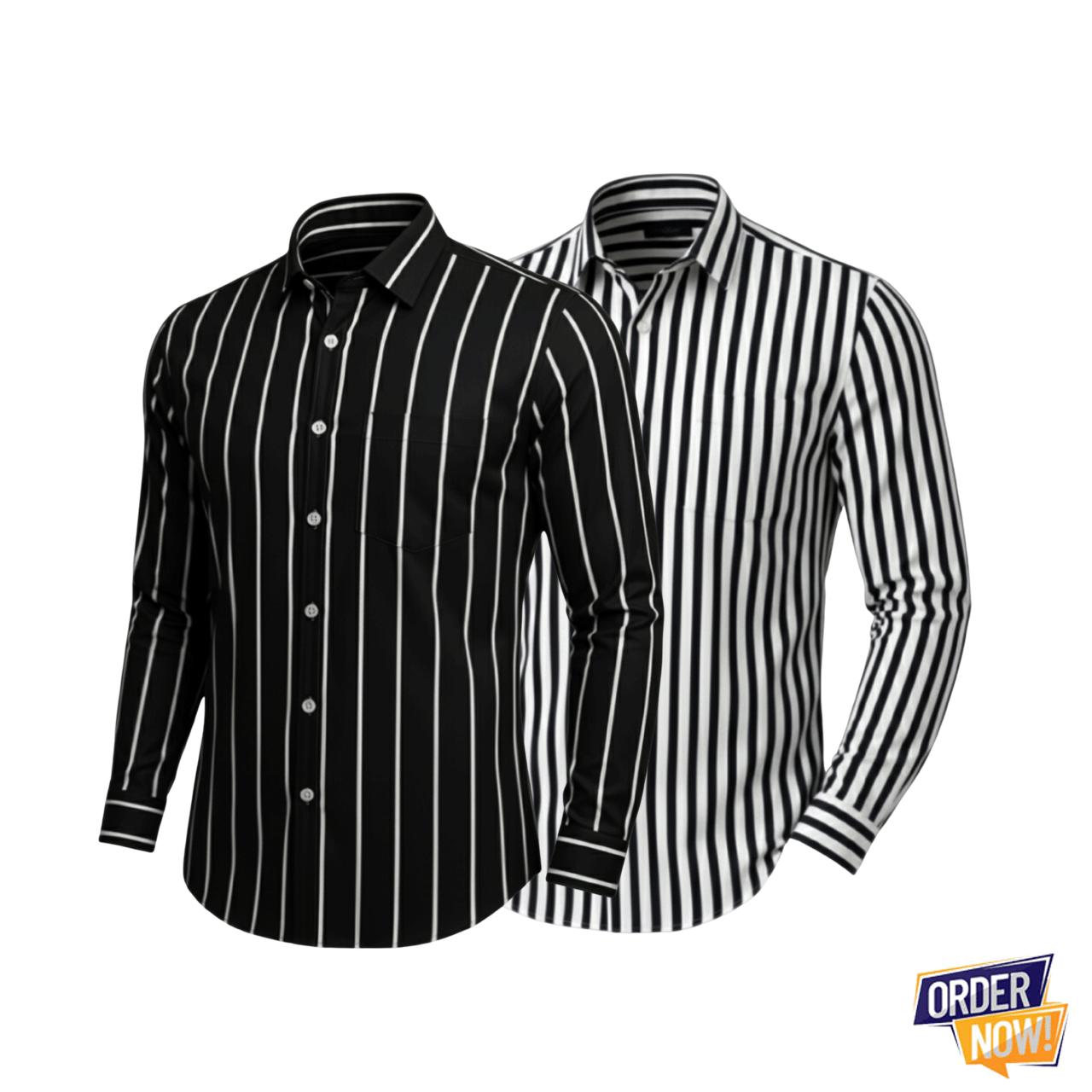 2 Pcs Stripe Full Sleeve Shirt- Black Small+-Black Big