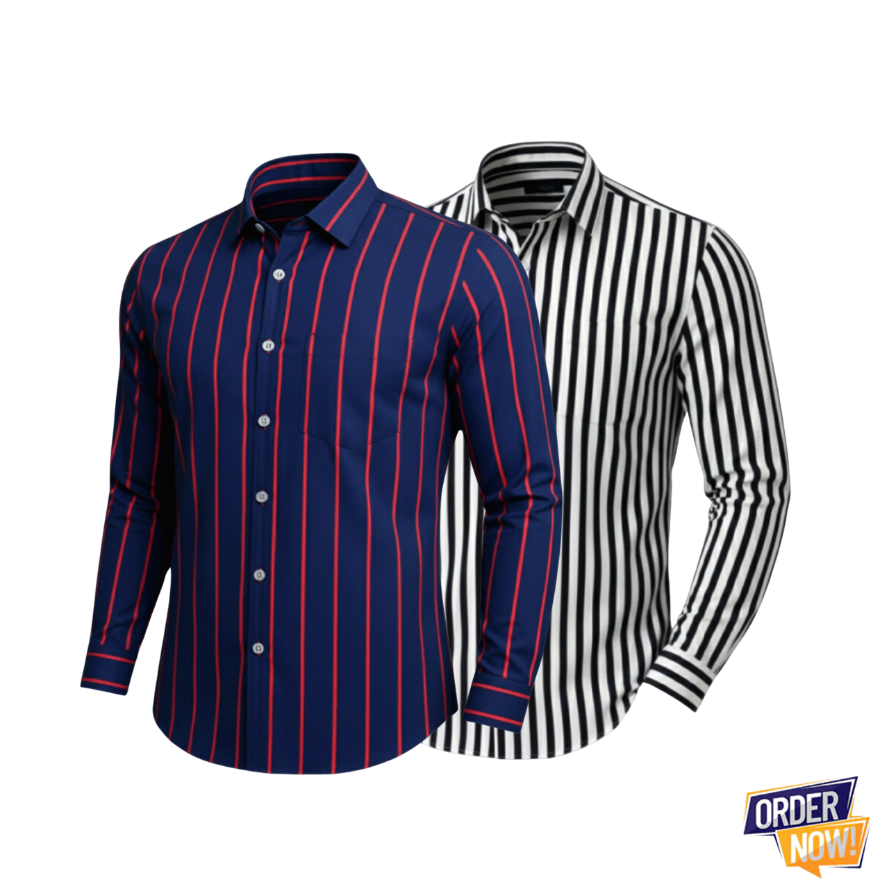 2 Pcs Stripe Full Sleeve Shirt- Black Small+-Blue Red Big