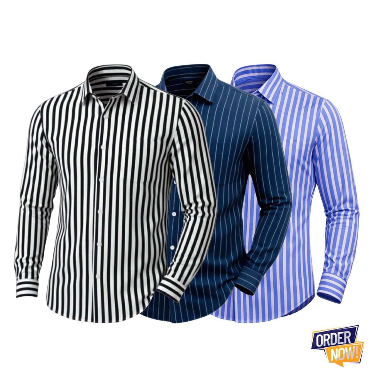 3 Pcs Stripe Full Sleeve Shirt- (Black+Navy+Sky) Small