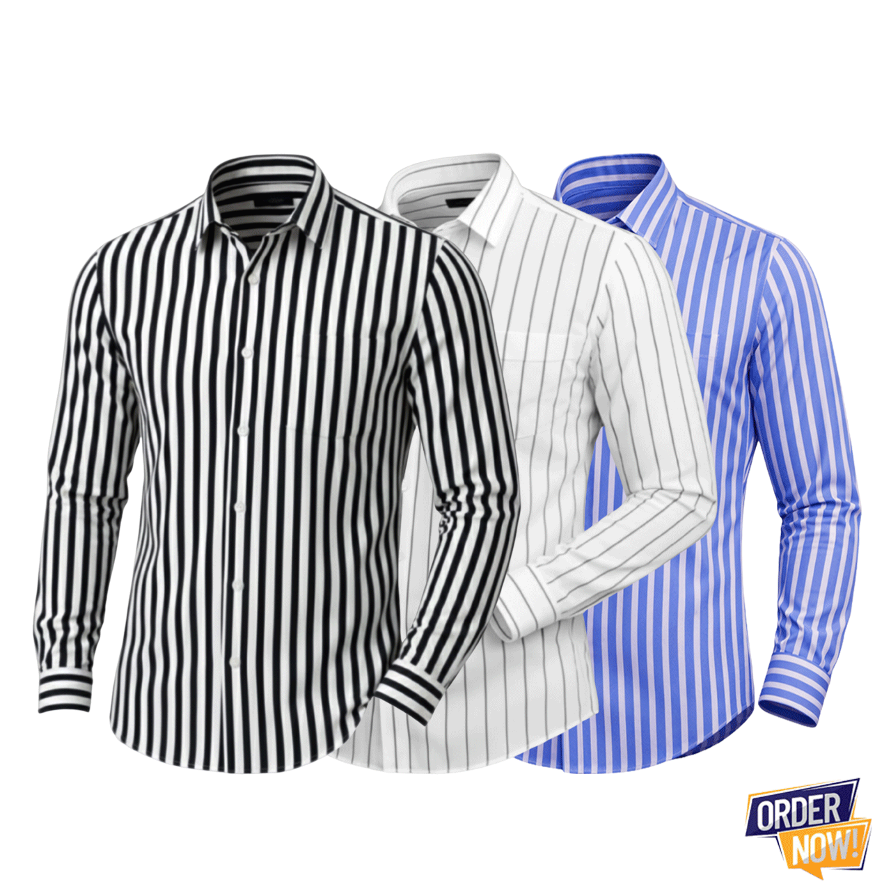3 Pcs Stripe Full Sleeve Shirt- (Black+White+Sky) Small