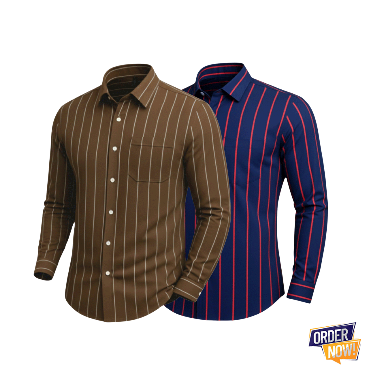 2 Pcs Stripe Full Sleeve Shirt- BlueRedBig+Brown