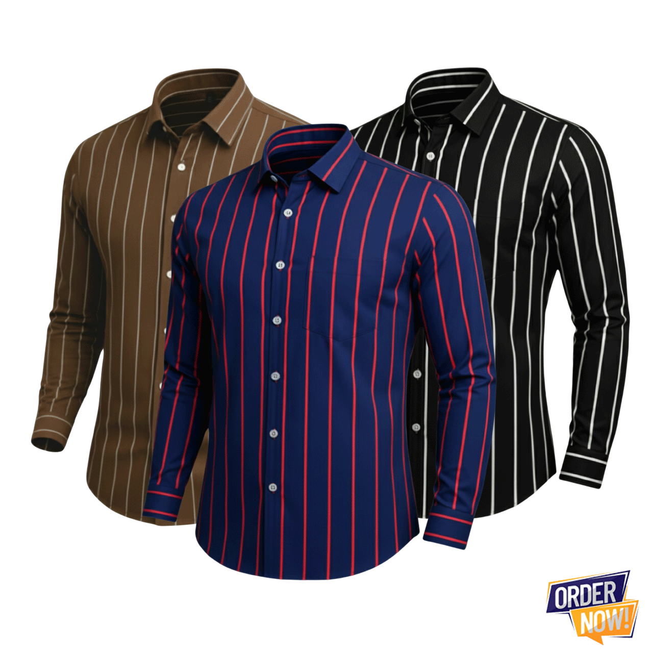 3 Pcs Stripe Full Sleeve Shirt- Brown+BlueRedBig+BlackBig