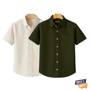 2 Pcs Kaizar Half Sleeve Shirt- Cream-+-Jolpai