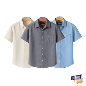 3 Pcs Kaizar Half Sleeve Shirt- Cream+Ash+Sky