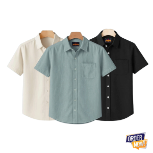 3 Pcs Kaizar Half Sleeve Shirt- Cream+Fray+Black
