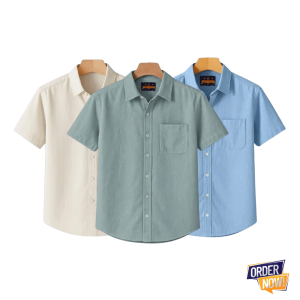 3 Pcs Kaizar Half Sleeve Shirt- Cream+Gray+Sky
