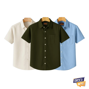 3 Pcs Kaizar Half Sleeve Shirt- Cream+Ash+Sky (Copy)