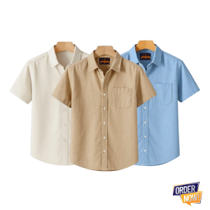 3 Pcs Kaizar Half Sleeve Shirt- Cream+Khaki+Sky