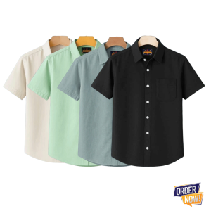 4 Pcs Kaizar Half Sleeve Shirt- Cream+Lemon+Gray+Black
