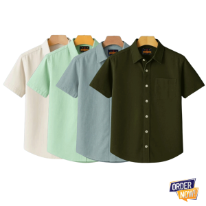4 Pcs Kaizar Half Sleeve Shirt- Cream+Lemon+Gray+Jolpai