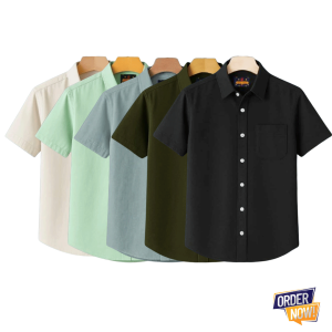 5 Pcs Kaizar Half Sleeve Shirt- Cream+Lemon+Gray+Jolpai+Black