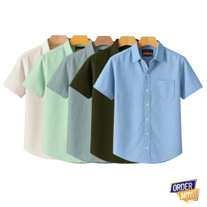 5 Pcs Kaizar Half Sleeve Shirt- Cream+Lemon+Gray+Jolpai+Sky