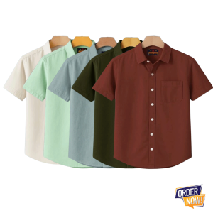 5 Pcs Kaizar Half Sleeve Shirt- Cream+Lemon+Gray+Jolpai+Tama
